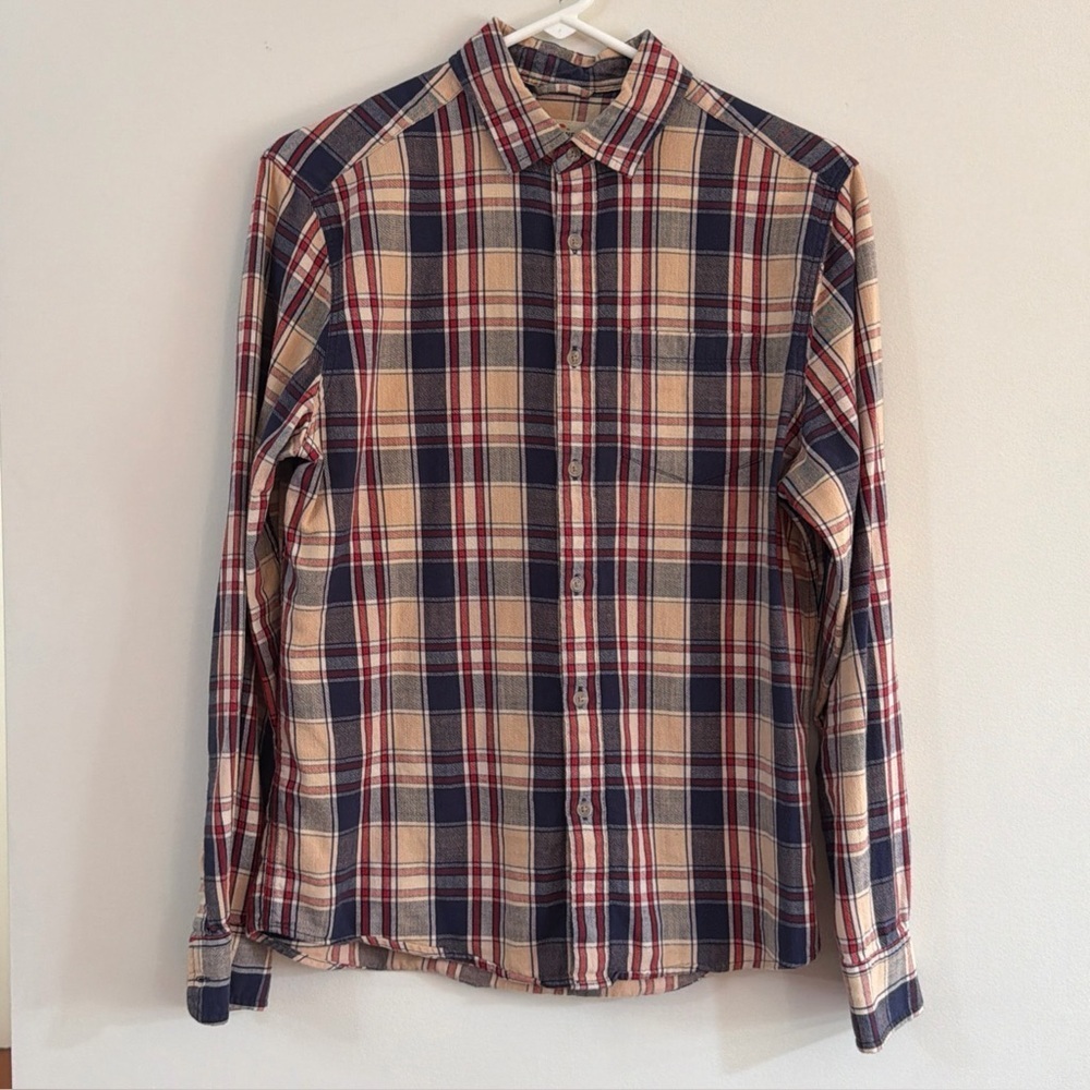 Marine Layer Shirt Mens Small Multicolor‎ Plaid Flannel Cotton Pleated Button Up